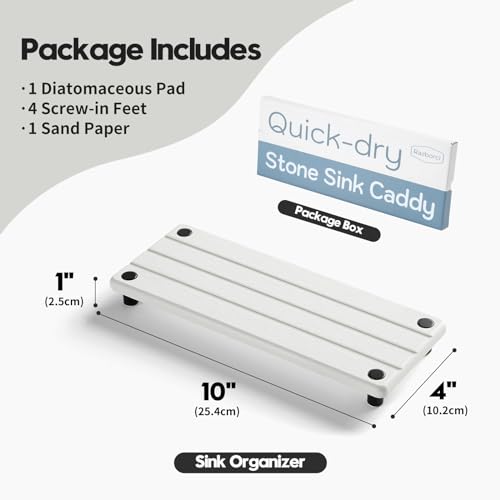 Razborci 2 Pack Fast Drying Water Absorbing Diatomite Stone Mat Tray for Kitchen & Bathroom Counter - Instant Dry Sink Caddy Organizer - Vanity Holder for Soap and Sponge – White 10" x 4" - color: 2 Pack - Ivory, size: 10" x 4" x 1"
