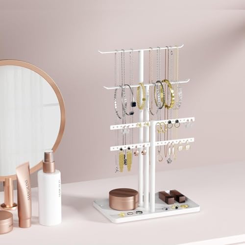 pickpiff White Jewelry Stand Holder Organizer: 12.5" Sturdy Hanger for 80 Pcs Jewelry, Jewlery Tower for Display Necklace, Earring, Bracelet, Watch - color: White, size: 12.5" Height