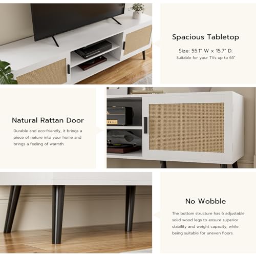 TV Stand for TVs up to 65 Inch, Modern Entertainment Center with Storage, Media Console Table with 2 Cabinets & Shelves, Wooden TV Stand for Living Room Bedroom, White - color: White