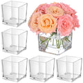 KEYWING 6 Pack Square Glass Vase 5" x 5" x 5", Clear Flower Vases for Centerpieces, Square Flower Vase Candle Holder for Wedding, Party, Home Office Decoration - size: 5 Inch