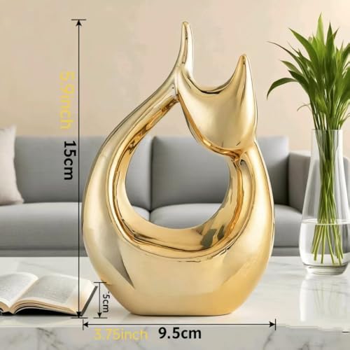 Abstract Golden cat Statues Home Decor, Ideal Decor for Home, Office, or Café. Perfect for Shelf, Living Room, or Desk Display Unique Gift for Cat Lovers & Art Collectors - style: Abstract