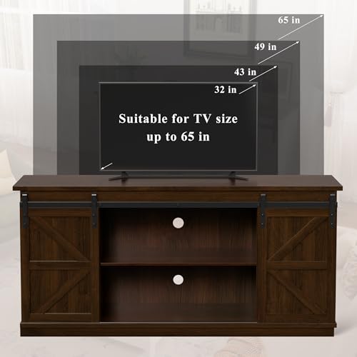 YESHOMY TV Stand for Televisions up to 65 Inches, with Sliding Barn Doors and Storage Cabinets, Console Table and Media Furniture for Living Room, 58 Inch, Espresso - color: Espresso, style: Sliding Barn Doors TV Stand