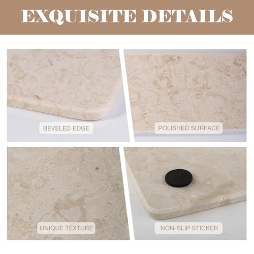 Natural Marble Tray, 12" x 6" Vanity Decorative Tray for Watch, Jewelry Holder, Perfume Organizer Candle Tray for Bedroom/Bathroom/Kitchen Countertop (Crema Beige) - color: Crema Beige, size: 11.8" x 5.9" x 0.4"