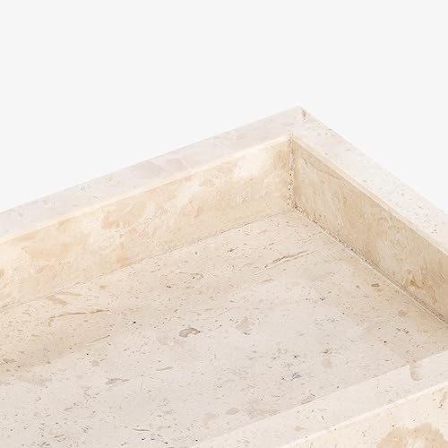 Navaris Travertine Decorative Tray - Durable Bathroom Organiser - Trays for Perfume, Jewellery, Vanity & Coffee Table Decor - 25 x 12cm Rectangle Tray, Beige - size: 9.8" x 4.7" x 1.2"