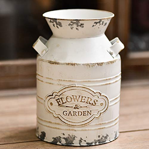 Rustic Metal Flower Vase, Shabby Chic Vintage Farmhouse Jug Vase,Galvanized Milk Can with Handle for Home Decoration - color: Flower-milk Can