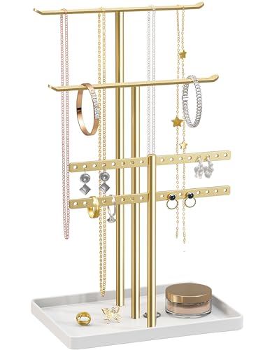 pickpiff Jewelry Stand Holder Organizer: 14.5" Sturdy Hanger for 80 Pcs Jewelry, Gift for Women, Gold Jewlery Tower for Necklace, Earring, Bracelet - color: Gold, size: 14.5" Height