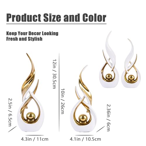 Gold Ceramic Abstract 2 Piece Statue Set,Mid Century Modern Abstract Art Home Decor Statue Mantelpiece on Unique Shelf Decor, TV Cabinet Divider Table top and Dining Table Centerpiece (White Gold) - color: White Gold