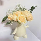 8 Inch Glossy Cute Ceramic Tulip Flower Vase for Building Block Flowers Bouquet, Beige Funky Living Room Flower Vase Decor, Unique Gifts for Men and Women, Jarrones Blancos para Flores