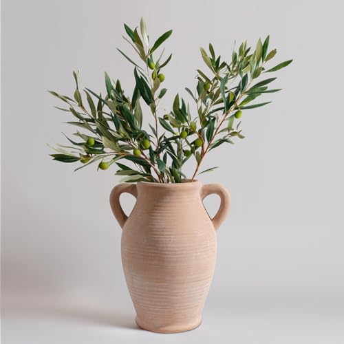 Sunddo Terracotta Vase with 2 Handles, 8 inch Rustic Ceramic Vase, Farmhouse Decor, Table Living Room Bedroom Fireplace Decor - color: Rustic Terra - 8, size: 8 Inch