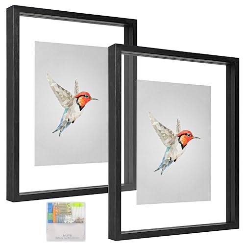 MUYE 11x14 Floating Frames Set of 2,Double Glass Picture Frame Display Any Size Photo up to 11x14,Wall Mount or Tabletop Standing,Black - color: Black, size: 11x14