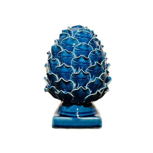 Blue Ceramic Artichoke Statue - Unique Artisanal Decorative Sculpture, Decor for Living Room, Office, Bookshelf