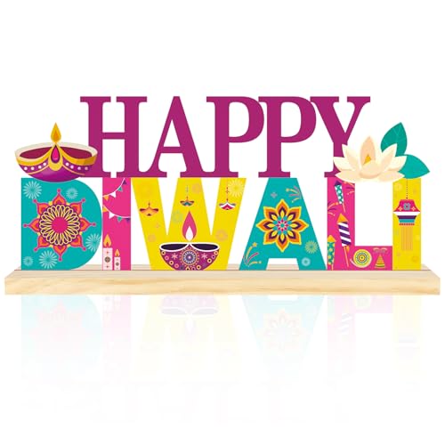 COCHIE Metal Happy Diwali Sign, Indian Festival of Light Table Centerpieces Decorations for Home, Office, Shelf, Mantel, Indoor, Traditional Party Supplies Decor (Diwali) - style: Diwali