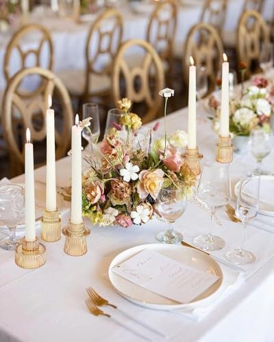 Vixdonos Taper Glass Candlestick Holders Tealight Candle Holders for Table Centerpieces, Wedding Decor and Dinner Party (3 Pcs, Gold) - color: Gold, size: 3 Pcs