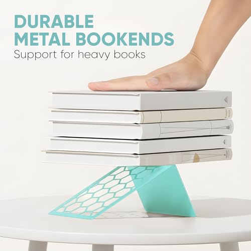 GEOMOD Geometric Honeycomb Turquoise Metal Bookends Decorative - Tall Sturdy Book Ends for Shelves - Modern Heavy Duty Bookend Stopper - Office Shelf Book Holder - 6x3.25x6.25 Inches - 1 Pair - color: Turquoise, size: 1 Pair, style: Honeycomb