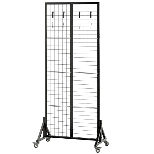 Rolling Gridwall Display Stand, 65.6" H x 23.6" W Wire Mesh Rack with Wheels, Metal Display Grid for Art Shows, Craft Fairs, Retail Boutique & Home Storage, Black - color: Black