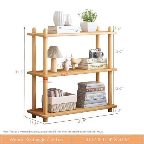 IOTXY 3-Tier Wooden Shelf Bookcase - Modern Open Bookshelf, Free Standing Storage Rack, Multifunctional Display Stand for Home and Office, Oak, Rectangle - color: Oak, size: 3-Tier