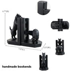 Decorative Bookends Cute Heavy Duty Book Ends, Dog and Cat Playing in The Fence Unique Modern Book Ends Stoppers Holders for Shelves Office, Black, Resin, 7.9" X 6.7"