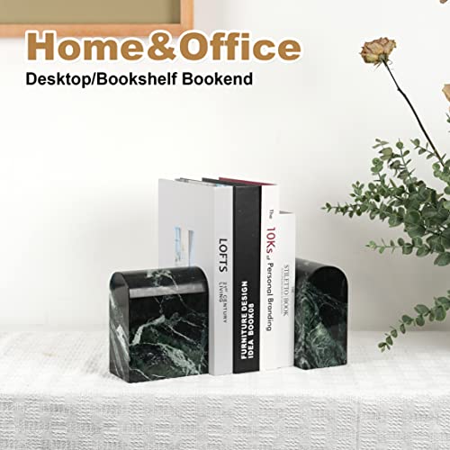Koville Italian Natural Marble Bookends for Shelves, 13LBS Ultra Non-Slip Book Ends, Heavy Duty Marble Book Holders Organizer, Bookshelf Apartment Decor for Movies/CDs/Video Games(Verde Remeggiato) - color: Green Marble-verde Remeggiato, size: 13lb