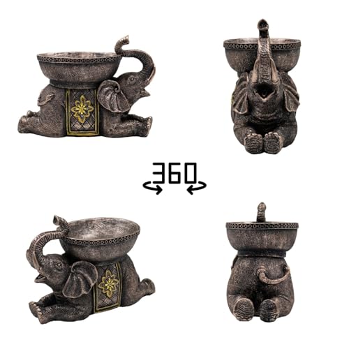 Elephant Decor Resin Sculpture with Tray – Antique Style Animal Figurine for Home, Office, Bookshelf, TV Stand – Unique Gift for Women, Moms, Friends(Copper Elephant Tray) - color: Copper Elephant Tray