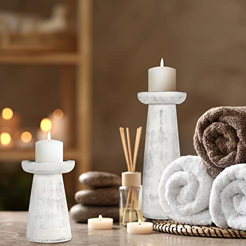 Hand Crafted Wooden Pillar Candle Holder Set of 3, Ideal for LED and Pillar Candle, Gift for Wedding, Christmas, Party, Home, Spa, Reiki, Aromatherapy,Votive Candle Gardens, 10,8,6 Inch, Antique White - color: Antique White, size: 10,8,6 Inch Set of 3 - P