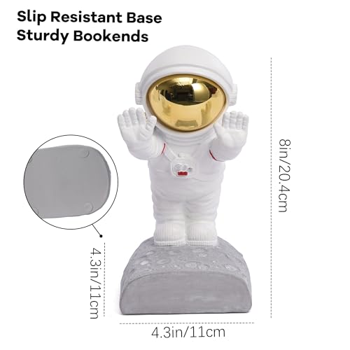 Decorative Space Theme Bookends - Astronaut Resin Bookends with Anti-Slip Base - Sturdy, Fun & Unique Book Holders for Heavy Books (Gold) - color: Astronaut A-gold