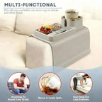 Luxury Gold Trim Couch Cup Holder Tray - Weighted Silicone Anti-Spill Sofa Armrest Organizer, Non-Slip Recliner Tray Table for Drinks, Remote, Phone - Fits Most Couch Arms, Home Gift (Beige Grey) - color: Beige Grey