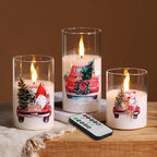Eywamage Christmas Glass Flameless Candles with Remote, Flickering LED Pillar Candles Holiday Table Decor Gift Set of 3 - color: Red Truck