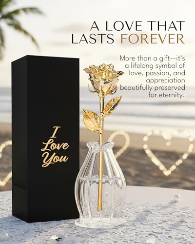 Forever Rose Bloom Box & Phantom Vase Combo, 24k Gold Dipped Rose in a Personalized Gift Box That Says I Love You Embossed in Gold Foil, Unique & Everlasting Gift for Any Occasion - color: "I Love You" Gold Dipped Rose (Phantom Vase & Bloom Box)