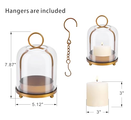 5"x7.5" Versatile Modern Metal Hurricane Lantern with Handmade Sturdy Glass Dome in Antique Brass for 3" Pillar Candle & Plants, Industrial, Farmhouse, Shabby Chic (Brass, 5"x7.5" for 3" Pillar) - color: Brass, size: 5"x7.5"