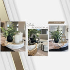 Tasse Verre White Beaded Decorative Tray Set (2-Pack) - 11.5 inch & 13 Inch - Round Rustic Decor Wooden Serving, Distressed Farmhouse Design Centerpiece for Coffee Table, Ottoman, Kitchen & Home