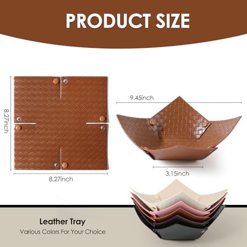 KINIVA PU Leather Jewelry Valet Tray for Men Women,Small Key Bowl for Entryway Table,Portable Travel Catchall Dice Tray (Bowl-Brown-2pcs) - style: Bowl-Brown-2pcs