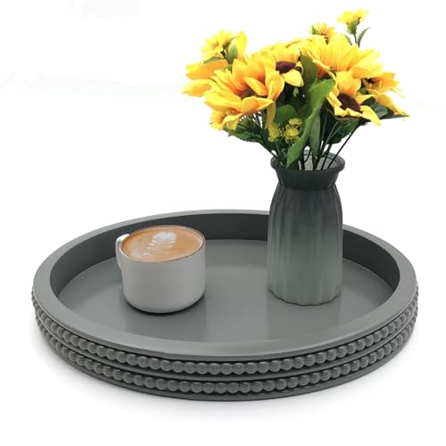 Carah & Cossh Oval Wooden Tray, Modern Decorative 16''x12'', Farmhouse Rustic Serving Tray, Table Centre, Perfect for Storage and Display (Gray) - color: Gray