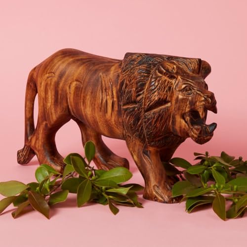 Lion Statue for Decor, Wooden Figurines, 10 Inch Wide - size: Lion