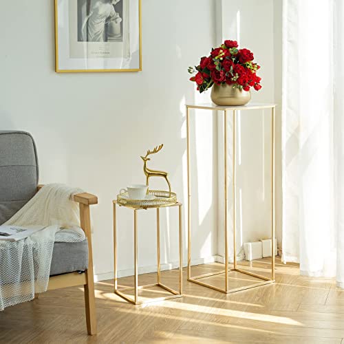 Nuptio 2 Pcs Metal Flower Floor Vase Column Flower Stand Geometric Centerpieces Vase for Tables, 15¾ inch Tall Gold Flower Holder for Home Party Wedding Decorations, Rectangular Flower Display Rack - size: 15¾" H x 2 Pcs
