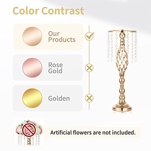 Nuptio 2 Pcs Crystal Flower Stand Wedding Centerpieces for Tables, 21.7in/55cm Tall Elegant Metal Flower Arrangement Stand, Tabletop Metal Flower Vase for Wedding Party Dinner Event Hotel Home Decor - color: Gold, size: Large - 2 Pcs