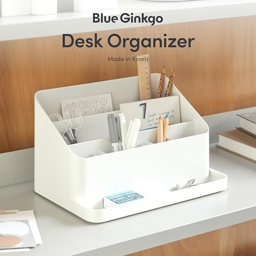 BLUE GINKGO Desk Organizer – Korean-Made Office Storage for Pens, Notes, Mail, and Supplies (White) - color: WHITE, size: ORGANIZER