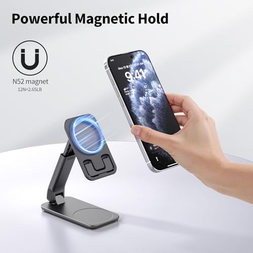 iWALK Magnetic Cell Phone Stand for Desk, Angle and Height Adjustable Mobile Phone Holder, Foldable Magnet Stand for iPhone 17 16 15 14 13 12 Pro Max and iPad, Cell Phone Holder for Samsung, Black - color: Black