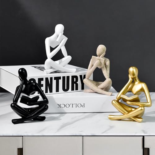 Gold Reading Women Statue, Thinker Sculptures, Abstract Art Ornament, Modern Aesthetic Figurine Decoration, Suitable for Home Living Room Bedroom Office Shelf Table Desk Bookshelf Decor (Left) - color: Left, size: Large