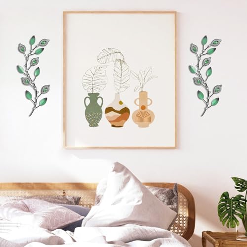 Cityelf 3 Set Crystal Leaf Wall Art Sculpture Iron Tree Leaves Branch Hanging Wall Décor Jeweled Bling Home Deor Acrylic Diamond Accent … - color: green leaves set 3