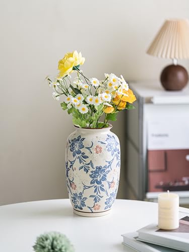 Blue and White Vase, Vintage Blue Ceramic Flower Vessel,Ceramic vases for Home Decor,Vintage Vase for Home Decor, Living Room, Shelf, Office, Rustic Table Centerpiece (Blue and white-02, Large) - color: Blue and White-02, size: Large