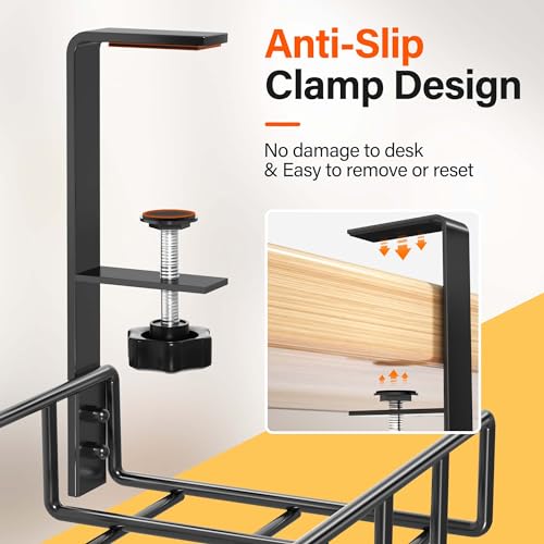 2 Pack Cable Management Under Desk Tray, 31.4" No Drill Under Desk Wire Management with Upgraded Clamp, Metal Cord Organizers for Desk with Cable Organizers, PC Cable Management Rack, Black - color: Black, size: 2 Pack (Standard)