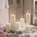 12PCS Hurricane Candles Set with Glass Cylinders – White Unscented Pillar Candles in Glass, 3 Size Mixed Glass Pillar Candle Holder, Windproof Elegant Table Centerpiece for Home, Wedding, Party Decor