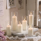12PCS Hurricane Candles Set with Glass Cylinders – White Unscented Pillar Candles in Glass, 3 Size Mixed Glass Pillar Candle Holder, Windproof Elegant Table Centerpiece for Home, Wedding, Party Decor