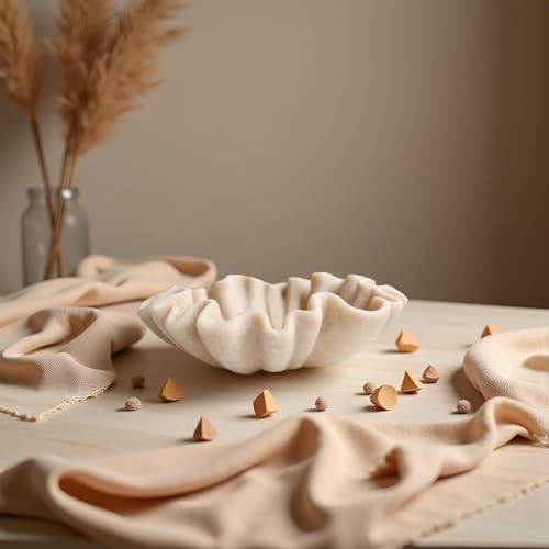 12" Large Decorative Bowl decor - Beige Scalloped Decorative Bowls for Home Decor - Organic Fluted Modern Home Decor,Ruffle Decor key bowl,bowl for keys,Artificial Stone Beige - color: Beige, size: 12inch