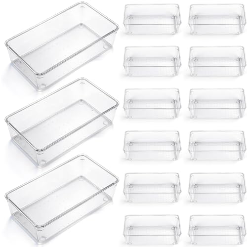 Maitys 12 Pcs Clear Drawer Organizer 9 x 6 x 2 Inches Plastic Rectangle Trays Makeup Vanity Storage Bins and Kitchen Drawers Dividers for Office Desk Silverware Kitchen Utensils - color: Clear, size: 9 x 6 x 2 Inches