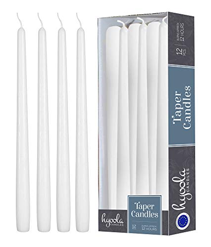 Hyoola 12 Pack Tall Taper Candles - 14 Inch White Dripless, Unscented Dinner Candle - Paraffin Wax with Cotton Wicks - 12 Hour Burn Time - size: 14 inch