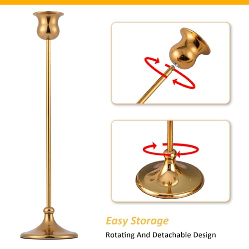 Taper Candle Holder Tall Vintage Metal Candlestick Holders Candle Stick Candelabra for Halloween Thanksgiving Christmas Holiday Wedding (Gold, 2 Sets (6 pcs)) - color: Gold, size: 2 sets (6 pcs)