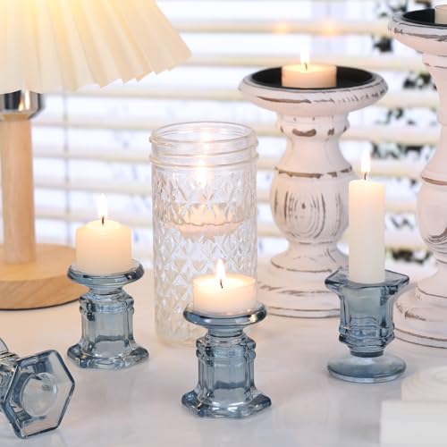 Blue Candlestick Holders Bulk, 12 Pcs Glass Candle Holders Set,Crystal Taper Candle Holder for Wedding, Table Centerpiece, Home Decoration - color: Blue