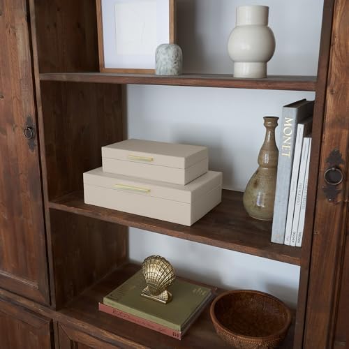 ZICOTO Decorative Storage Boxes with Lids – Set of 2 Beautiful PU Leather Organizer Bins for Your Bookshelf Home Decor - Safely Store Photos, Documents and Memory Box Keepsakes in Style - color: Beige