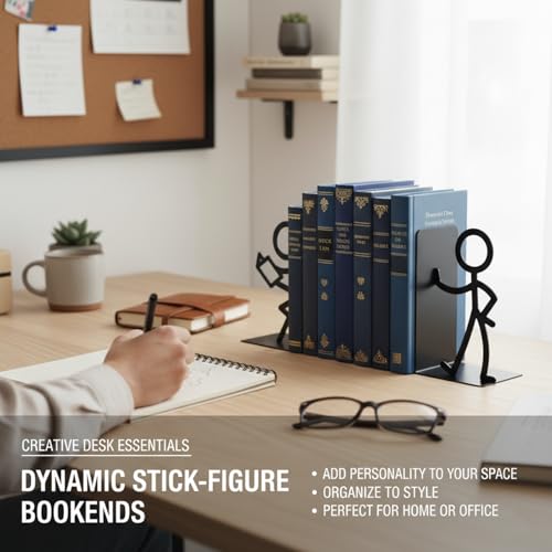Metal People Bookends - Cute Decorative Book Ends for Shelves, Home Office Desk, Gift for Book Lovers